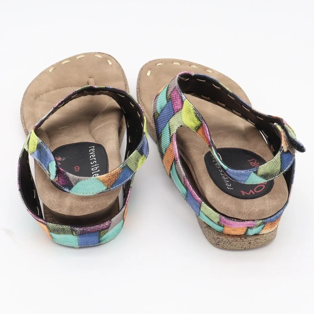 Modzori Sandals Womens 9 Reversible Thong Wedge Multicolor Black Woven Excellent